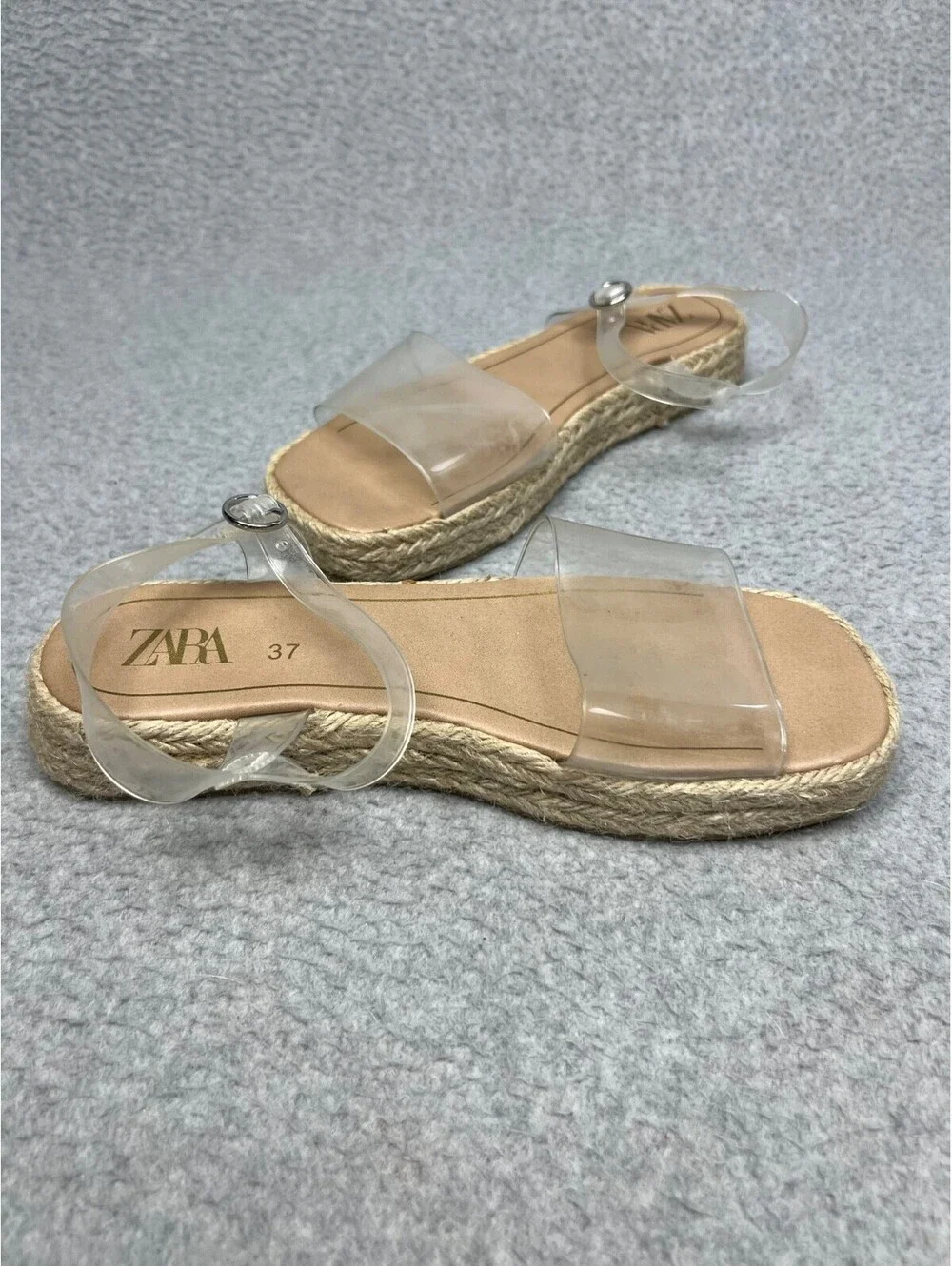 Zara Sandals Womens 37 (6.5) Clear Strappy Espadrille Platform Beach Open Toe